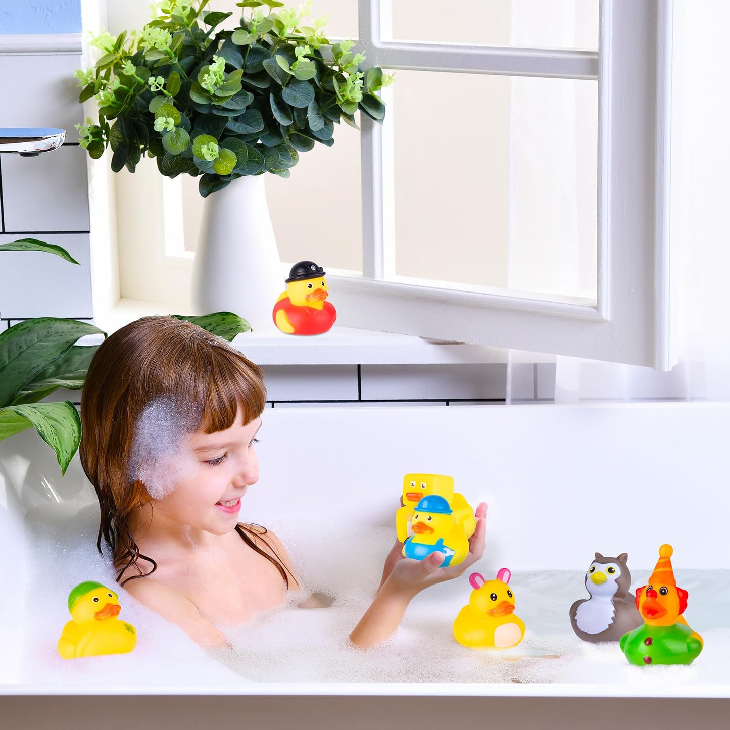BECEEL 55-Pack Rubber Ducks Bulk Assortment – Jeep Ducky Bath Toys with Mesh Bag