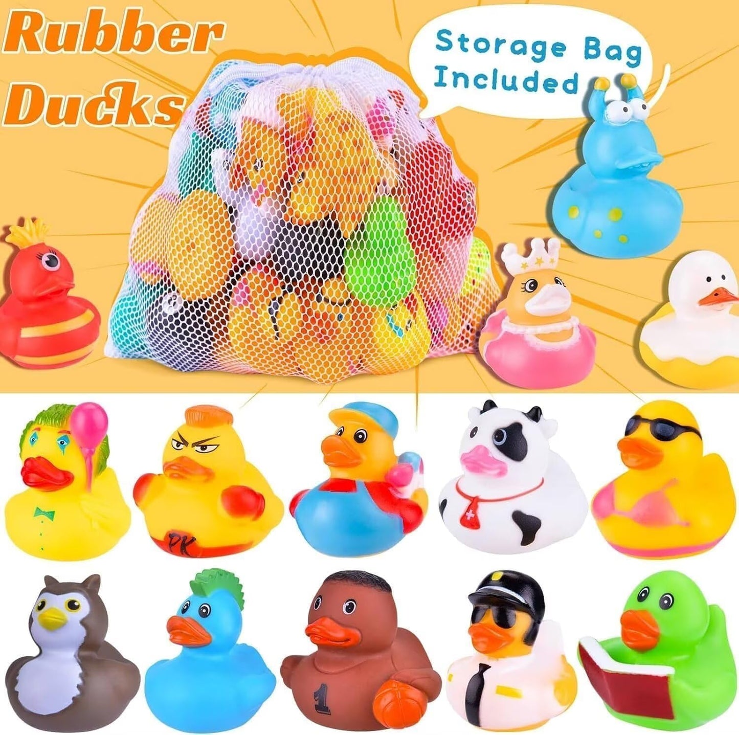 BECEEL 55-Pack Rubber Ducks Bulk Assortment – Jeep Ducky Bath Toys with Mesh Bag