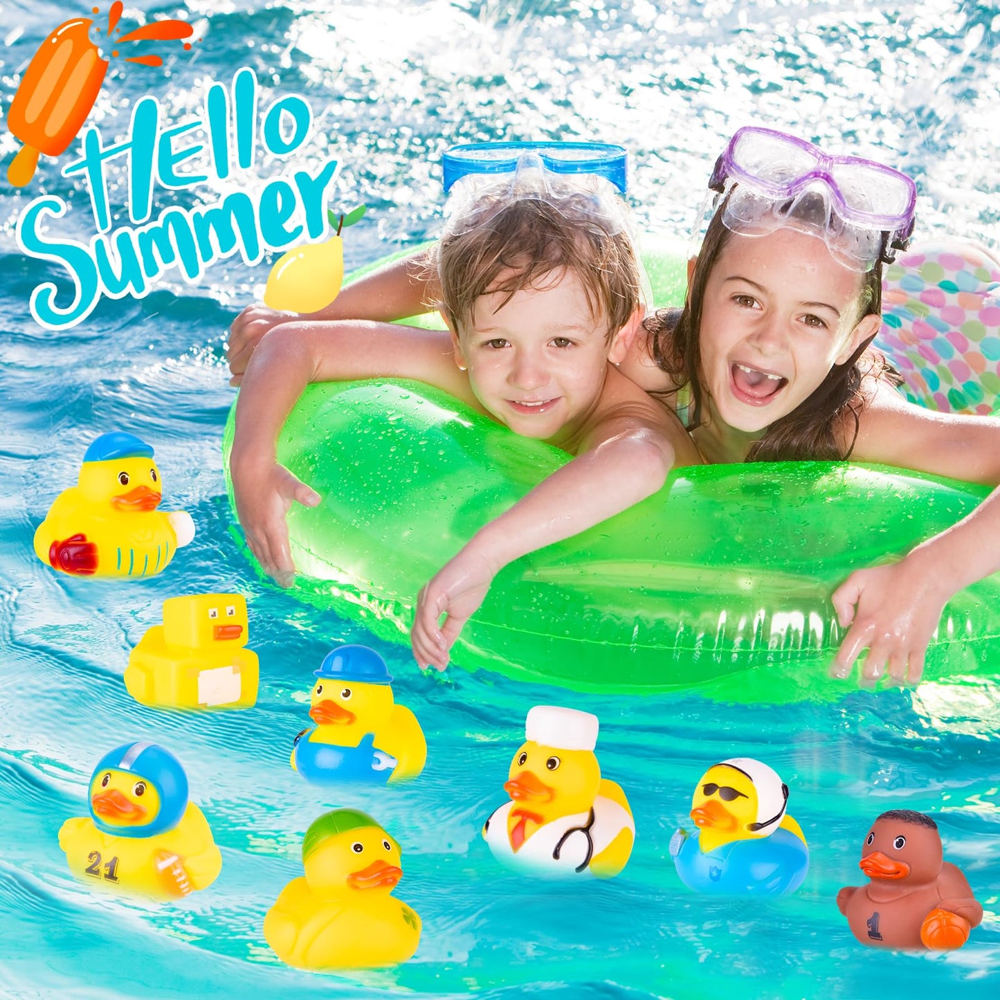 BECEEL 55-Pack Rubber Ducks Bulk Assortment – Jeep Ducky Bath Toys with Mesh Bag