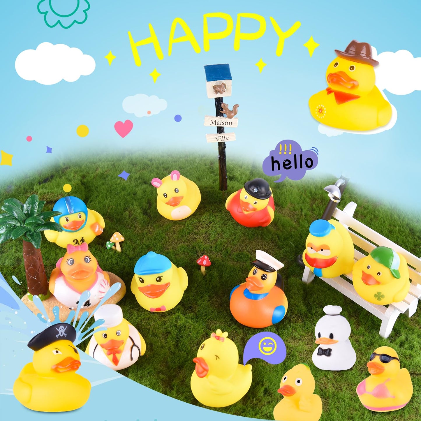 BECEEL 55-Pack Rubber Ducks Bulk Assortment – Jeep Ducky Bath Toys with Mesh Bag