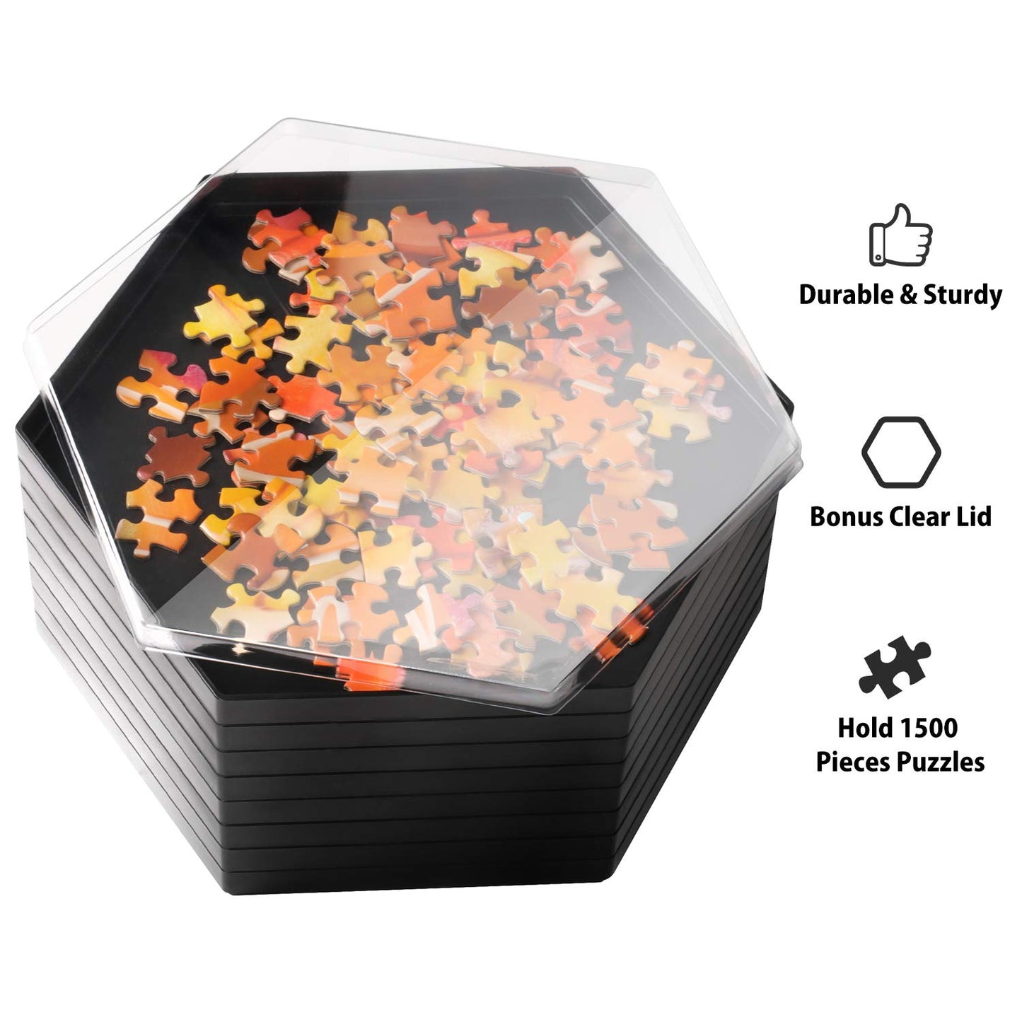 Becko US Stackable Puzzle Sorting Trays (Black) – 8 Trays with Lid, 1500-Piece Capacity