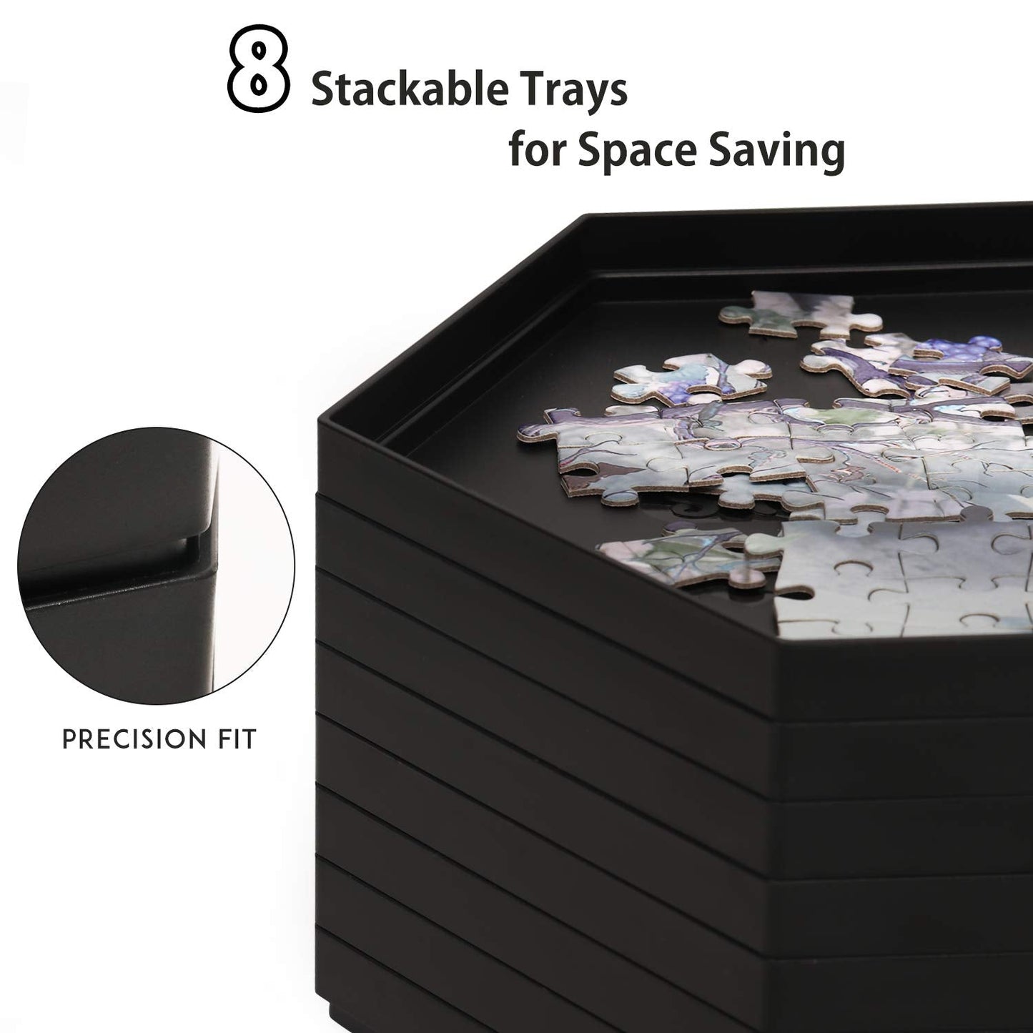 Becko US Stackable Puzzle Sorting Trays (Black) – 8 Trays with Lid, 1500-Piece Capacity