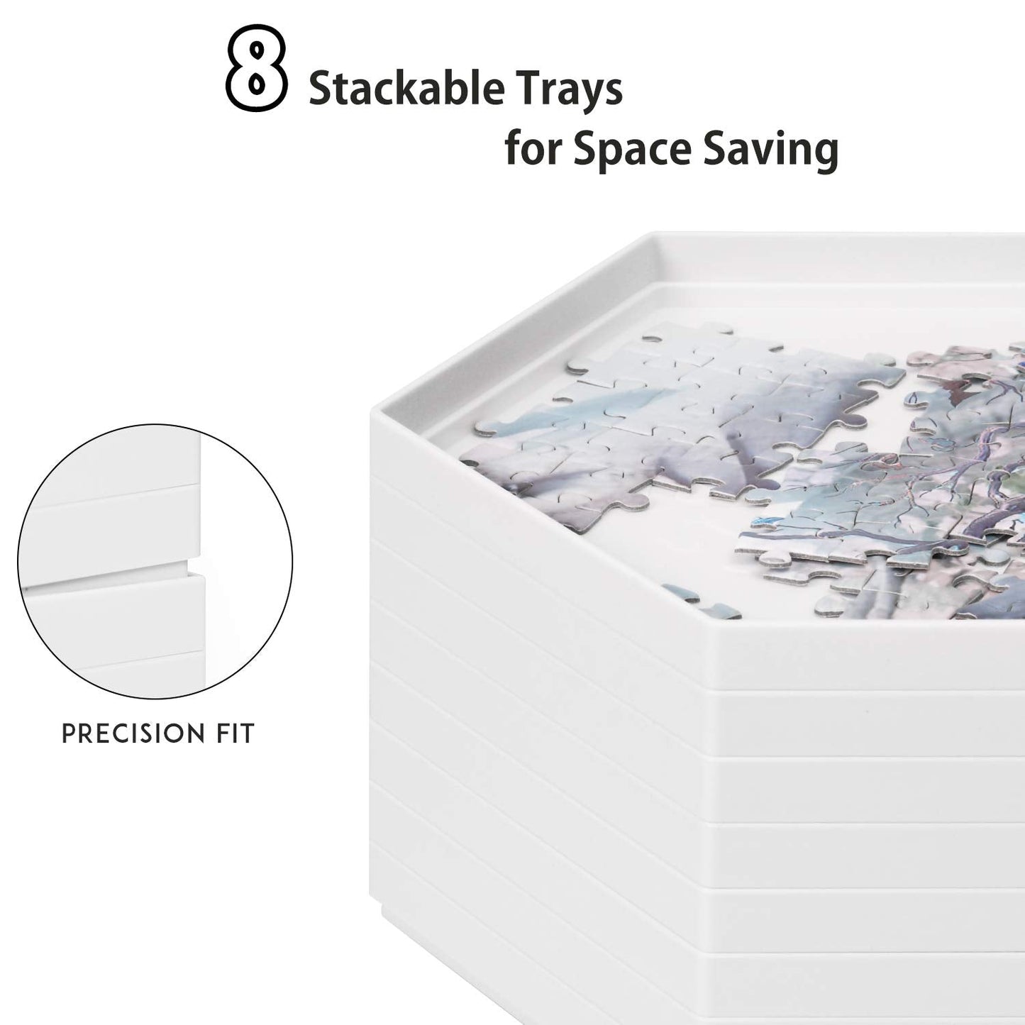 Becko US Stackable Puzzle Sorting Trays with Lid – 8 White ABS Hexagonal Sorters for Puzzles Up to 1500 Pieces