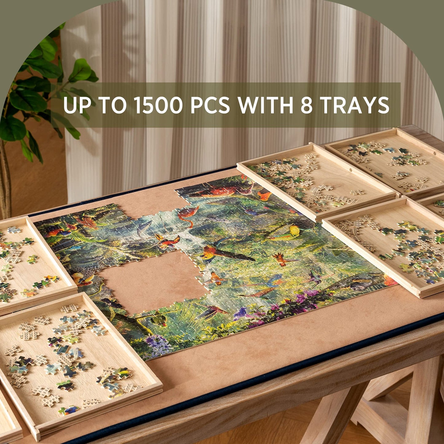 Becko US Wooden Puzzle Sorting Trays with Sliding Drawers – 8 Jigsaw Sorters for 1500-Piece Puzzles