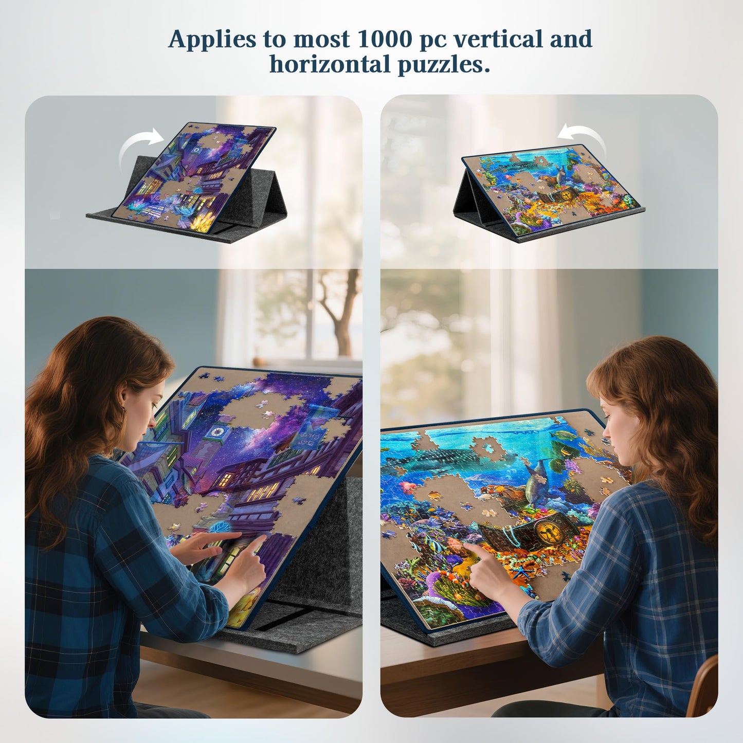 Becko US 1000 Piece Tilting Puzzle Board with 6 Trays & Cover | Adjustable Table and Stand Gray