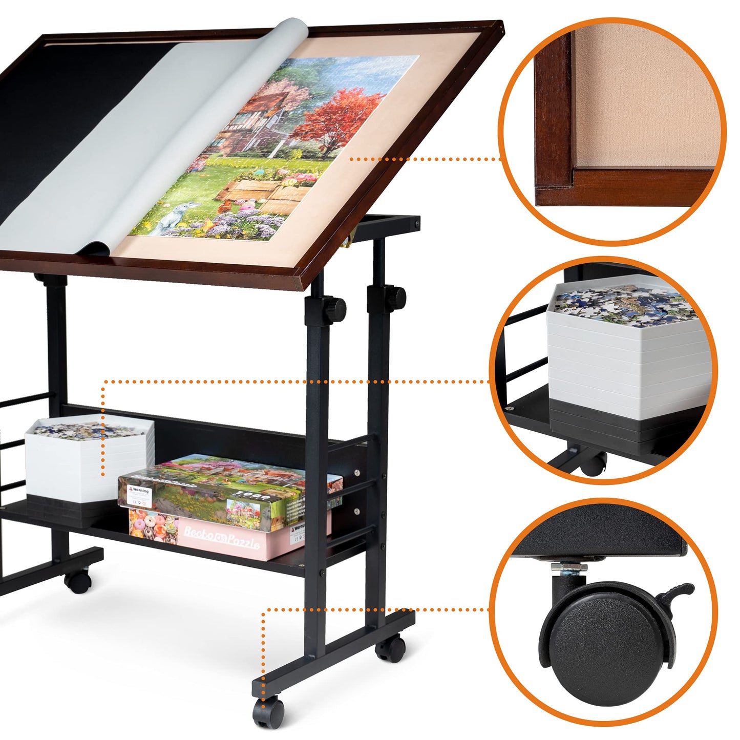 Becko US 1500-Piece Tilting Puzzle Table with Cover Mat — 5 Tilt Angles, Height Adjustable, Portable