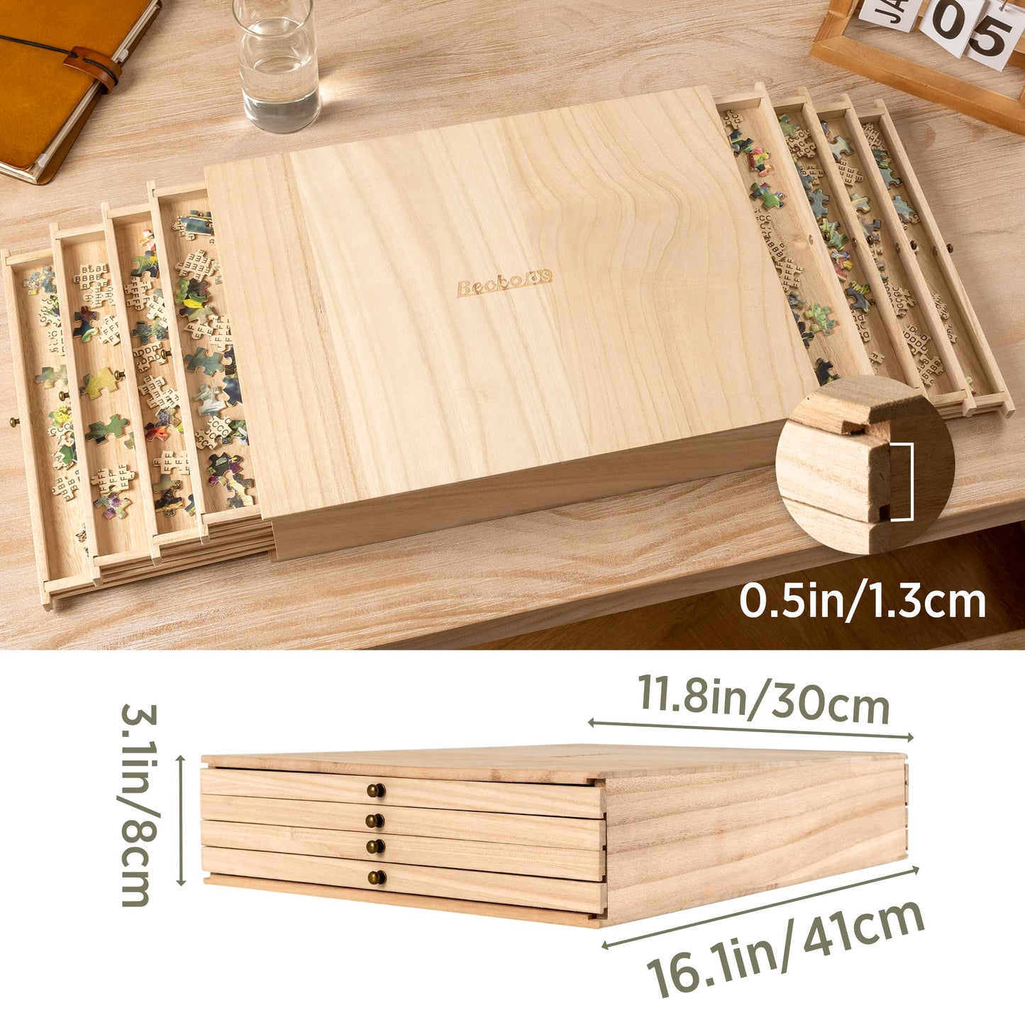 Becko US Wooden Puzzle Sorting Trays with Sliding Drawers – 8 Jigsaw Sorters for 1500-Piece Puzzles
