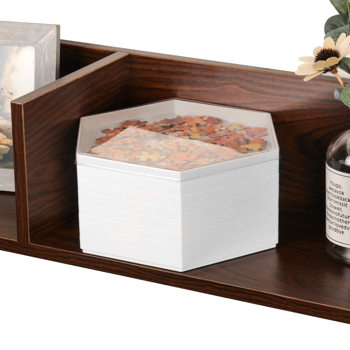 Becko US Stackable Puzzle Sorting Trays with Lid – 8 White ABS Hexagonal Sorters for Puzzles Up to 1500 Pieces