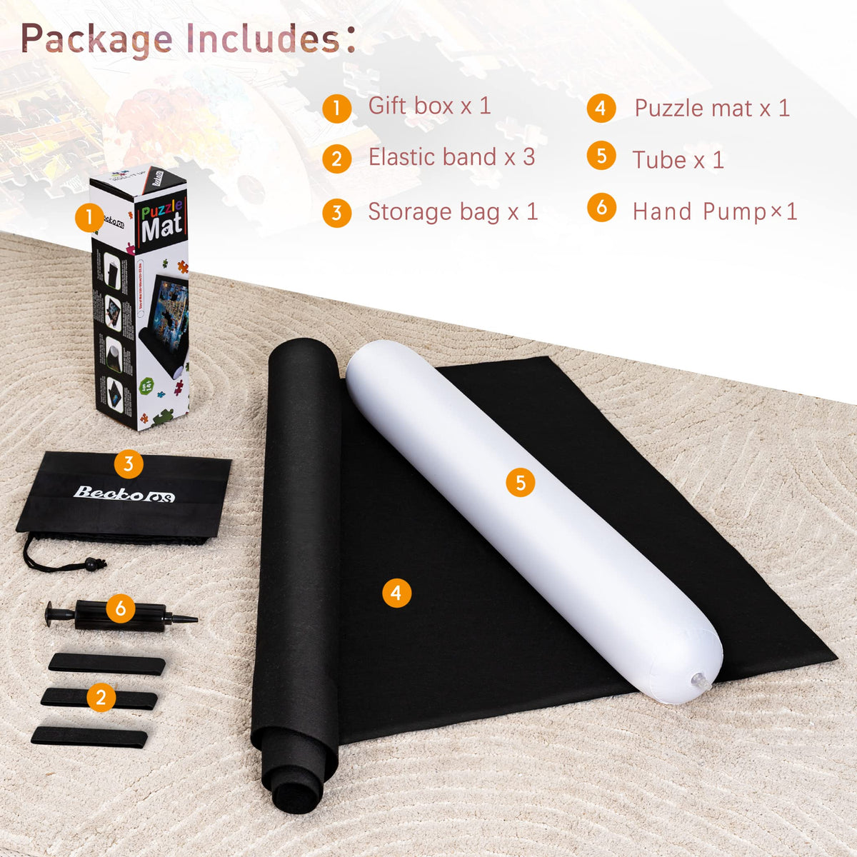 Becko US 2000-Piece Puzzle Mat Roll-Up with Pump & Drawstring Bag – Black Felt Puzzle Saver