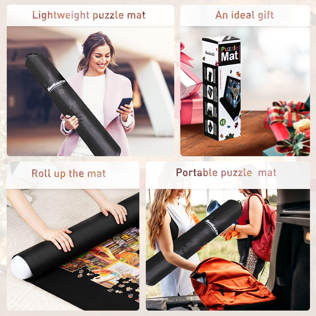 Becko US 2000-Piece Puzzle Mat Roll-Up with Pump & Drawstring Bag – Black Felt Puzzle Saver