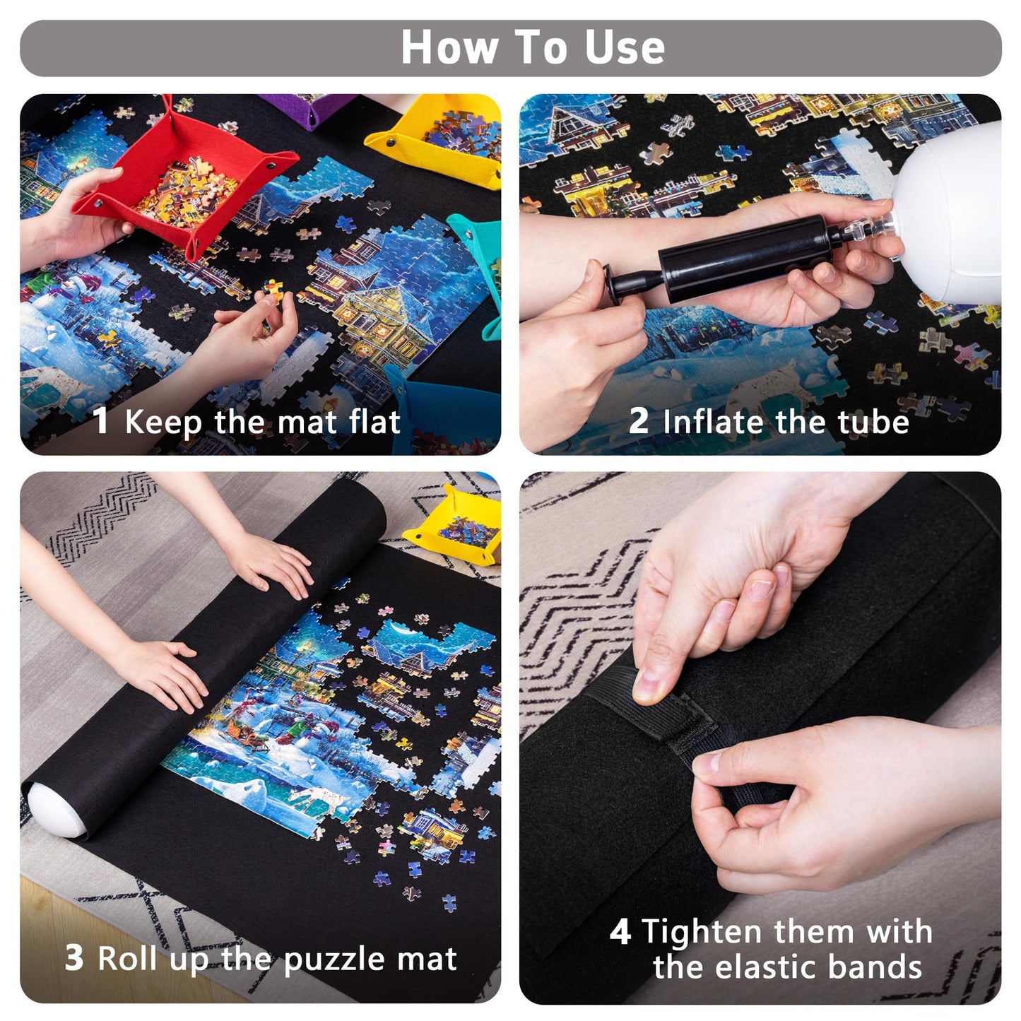Becko US 2000-Piece Puzzle Mat Roll-Up with 6 Sorting Trays