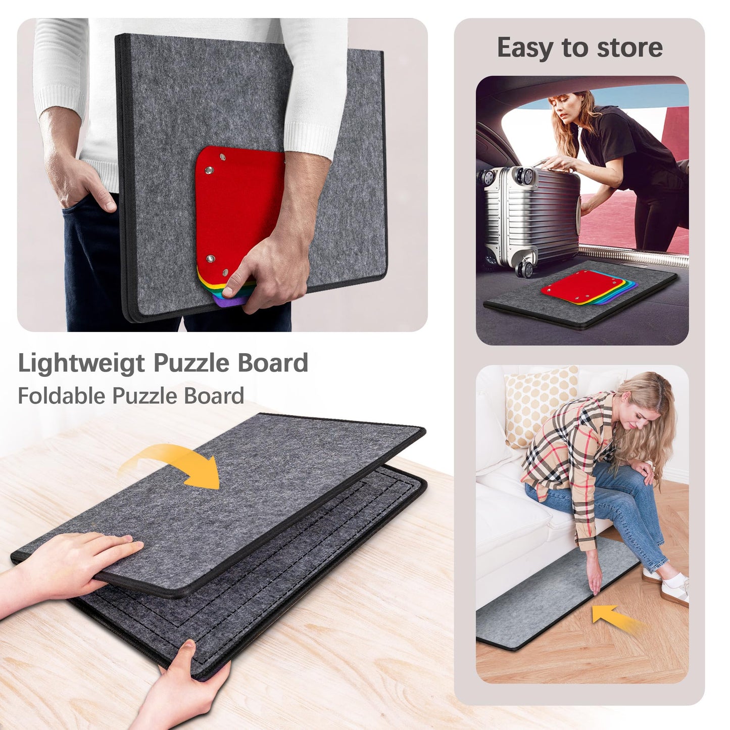 Becko US 1000-Piece Puzzle Board with 6 Sorting Trays & Felt Cover – Foldable & Portable