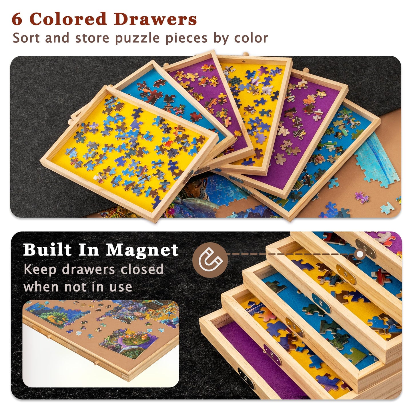 Becko US 2000-Piece Tilting Jigsaw Puzzle Board with 6 Drawers, Cover, and 5-Angle Stand
