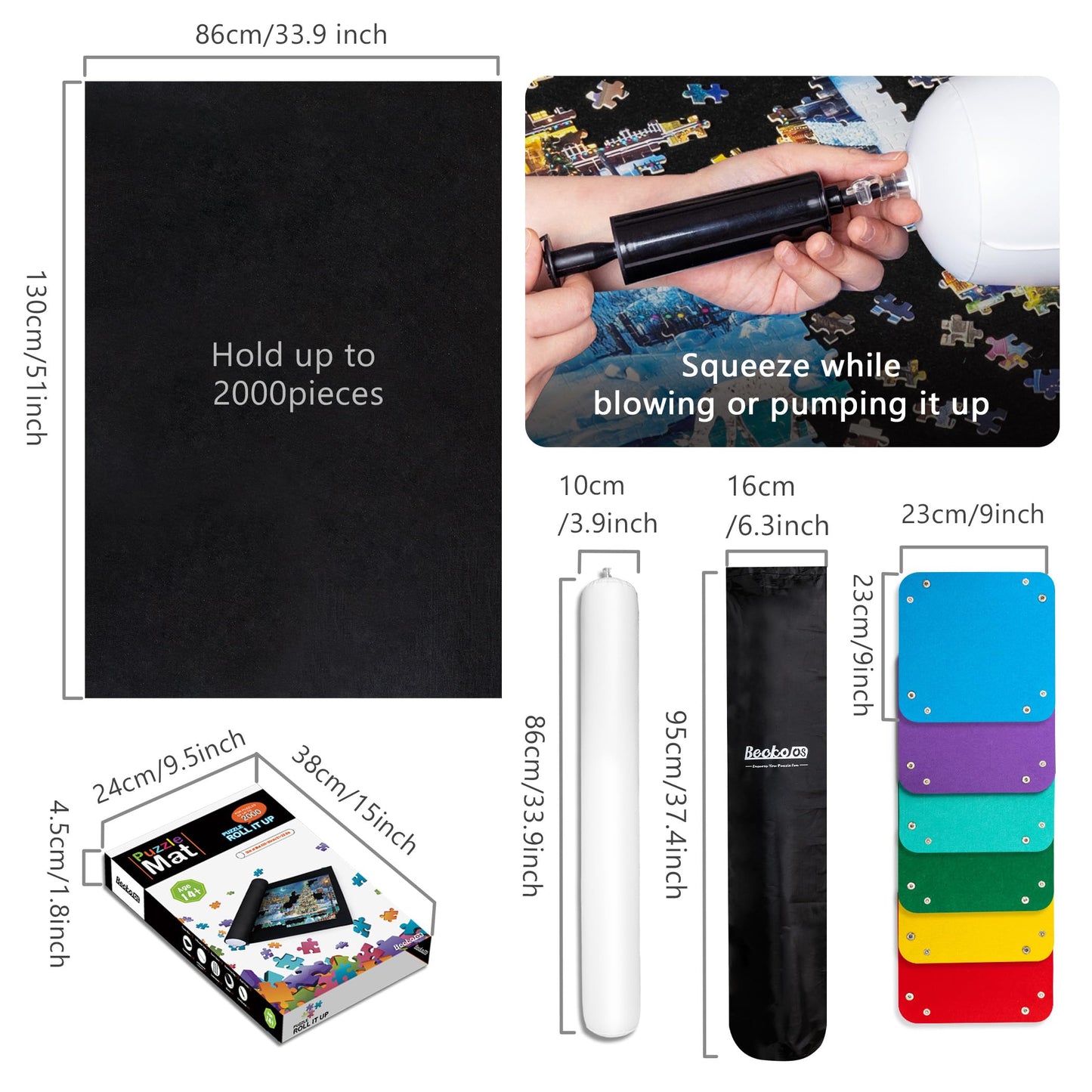Becko US 2000-Piece Puzzle Mat Roll-Up with 6 Sorting Trays