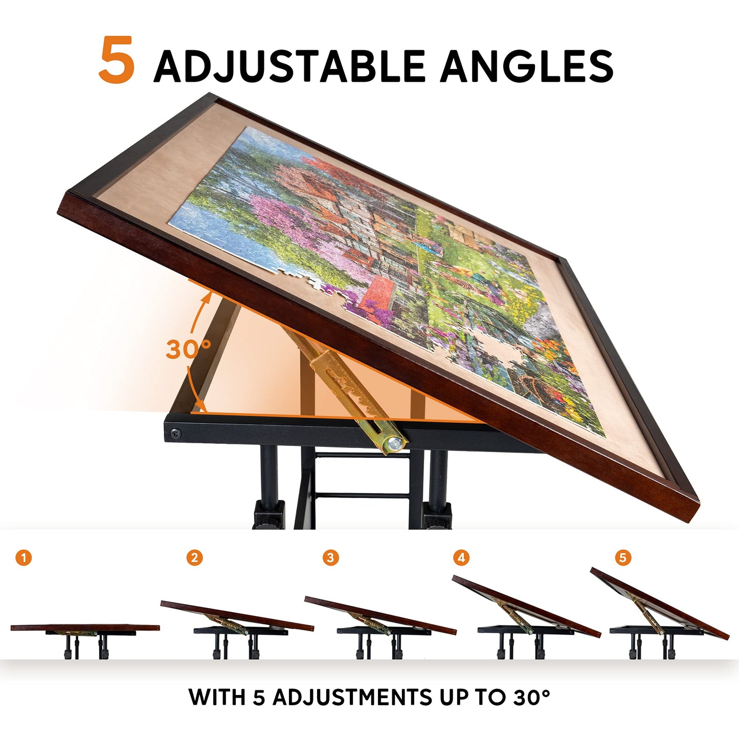 Becko US 1500-Piece Tilting Puzzle Table with Cover Mat — 5 Tilt Angles, Height Adjustable, Portable