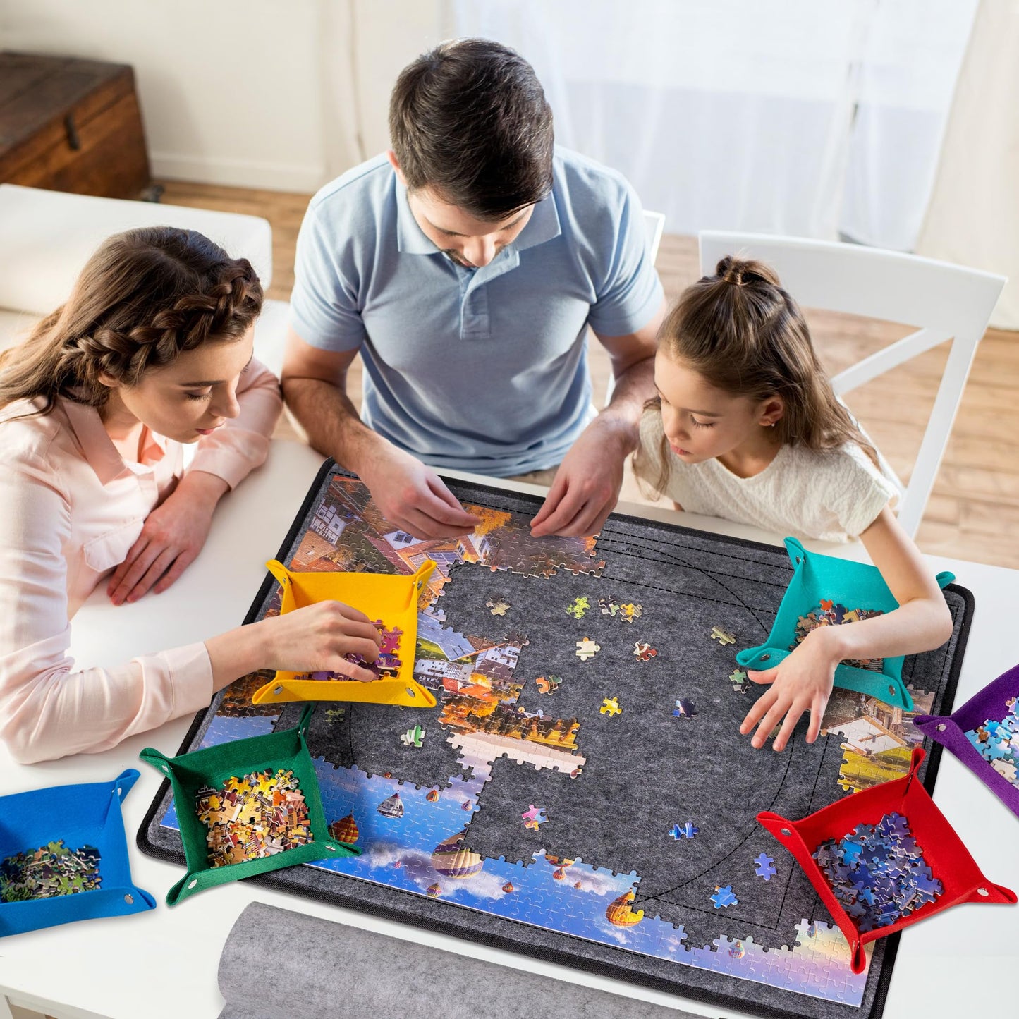 Becko US 1000-Piece Puzzle Board with 6 Sorting Trays & Felt Cover – Foldable & Portable
