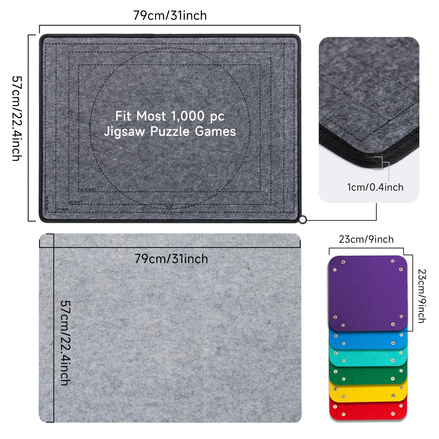Becko US 1000-Piece Puzzle Board with 6 Sorting Trays & Felt Cover – Foldable & Portable