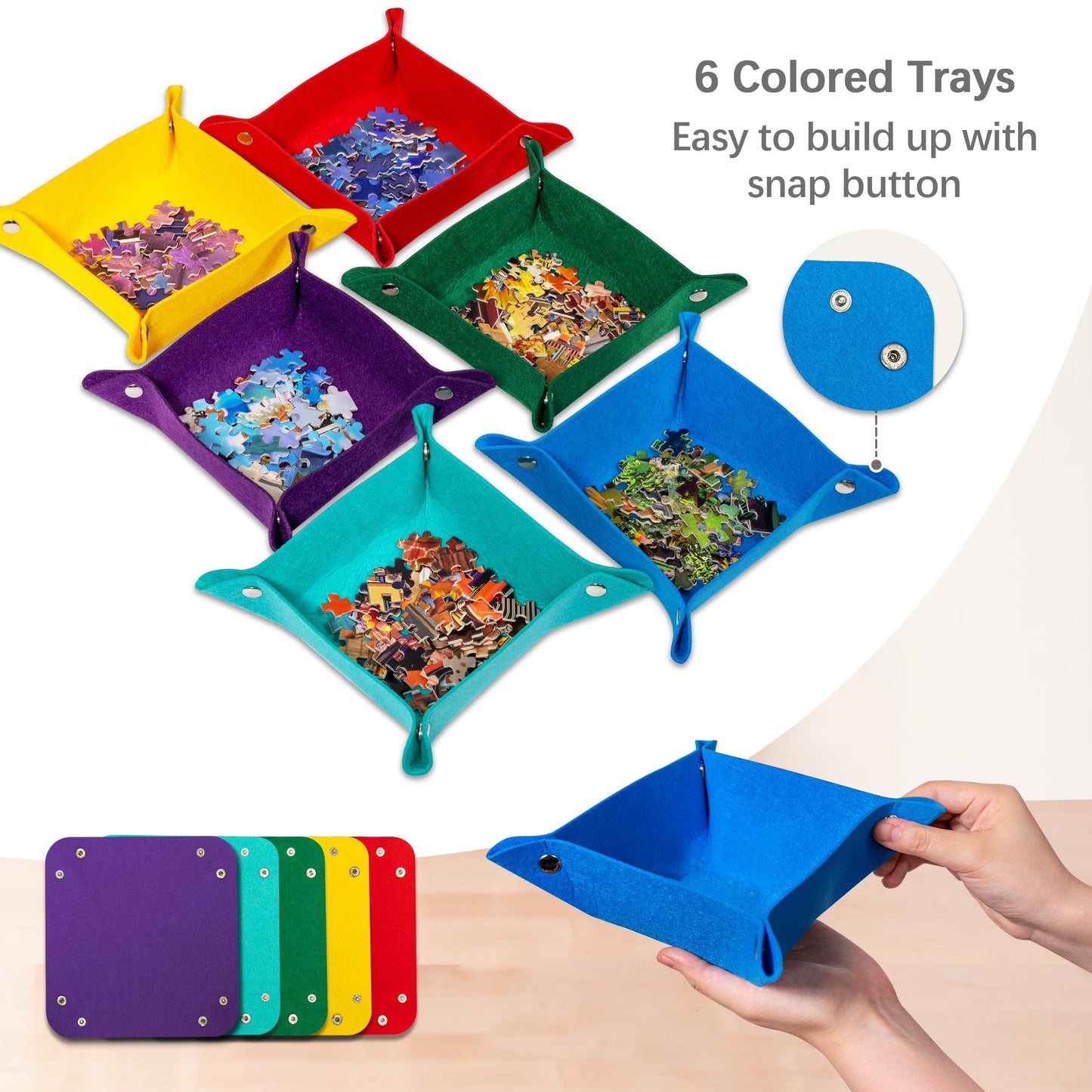 Becko US 1000-Piece Puzzle Board with 6 Sorting Trays & Felt Cover – Foldable & Portable