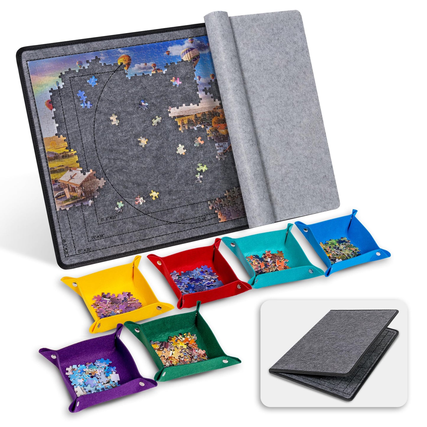 Becko US 1000-Piece Puzzle Board with 6 Sorting Trays & Felt Cover – Foldable & Portable