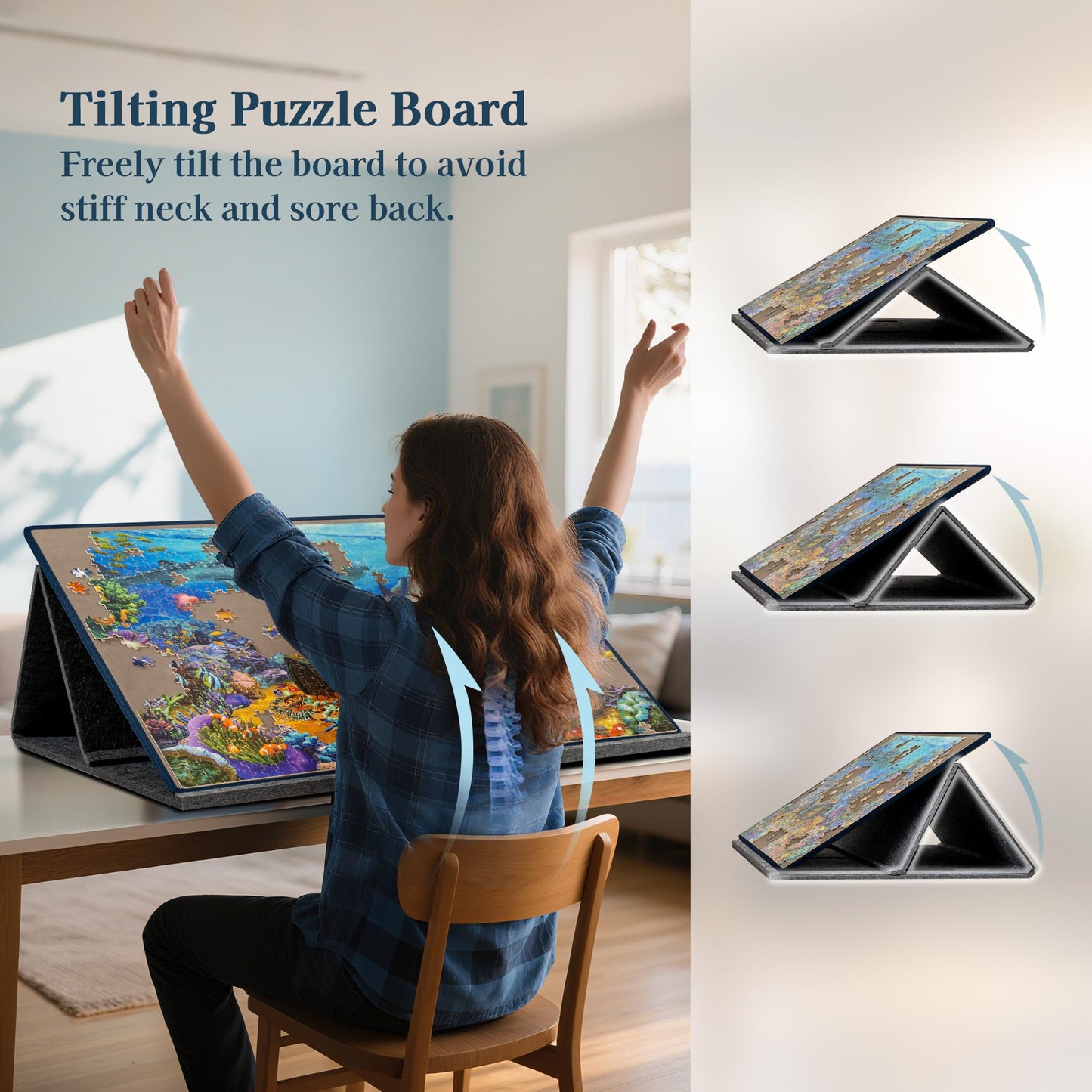 Becko US 1000 Piece Tilting Puzzle Board with 6 Trays & Cover | Adjustable Table and Stand Gray