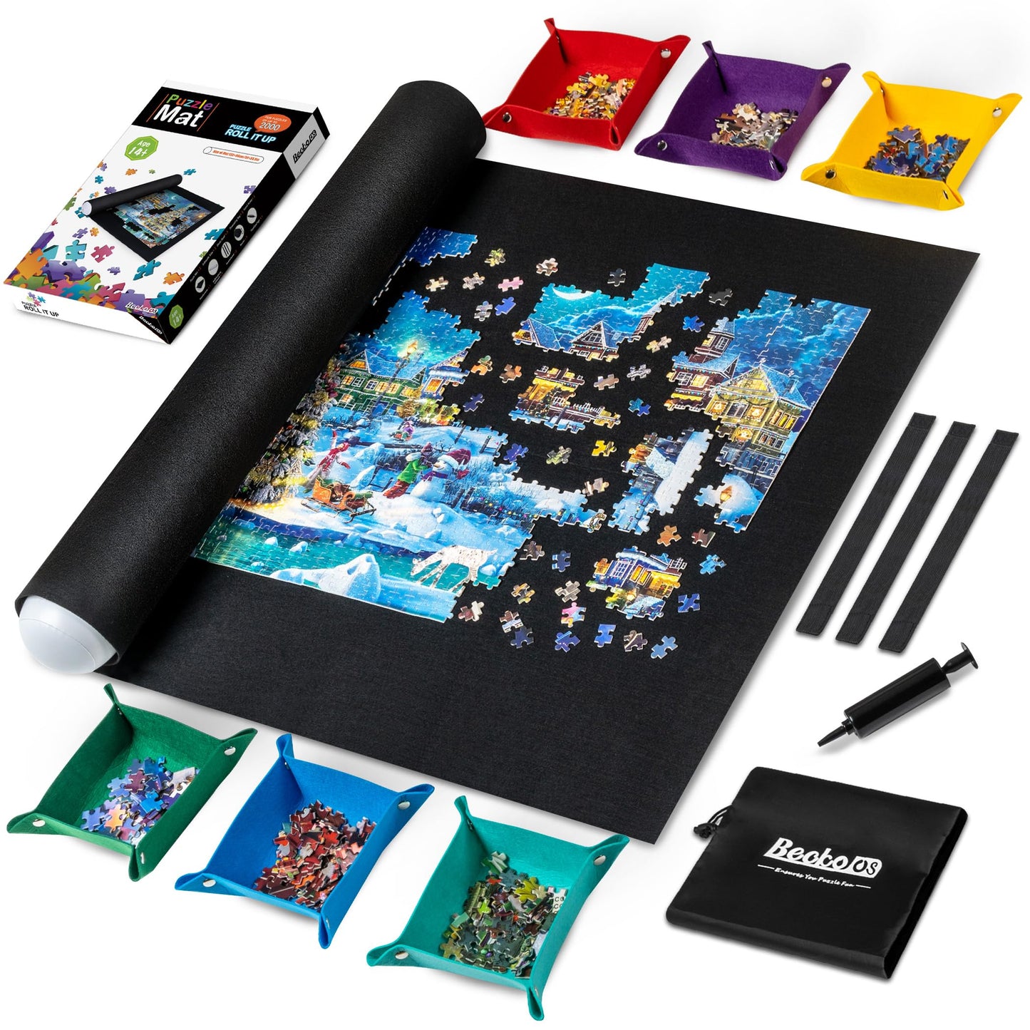 Becko US 2000-Piece Puzzle Mat Roll-Up with 6 Sorting Trays