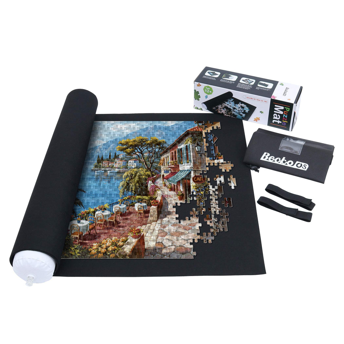 Becko US Puzzle Mat Roll-Up with Drawstring Storage Bag – Portable, Up to 1500-Piece Jigsaw Puzzle Solution