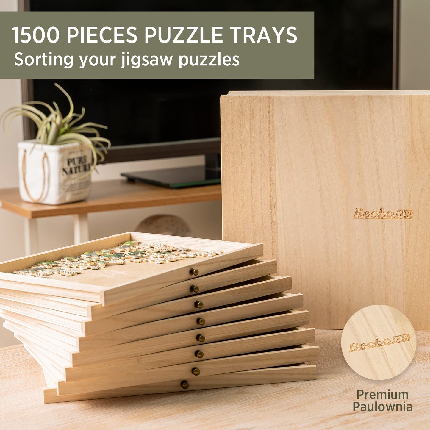 Becko US Wooden Puzzle Sorting Trays with Sliding Drawers – 8 Jigsaw Sorters for 1500-Piece Puzzles