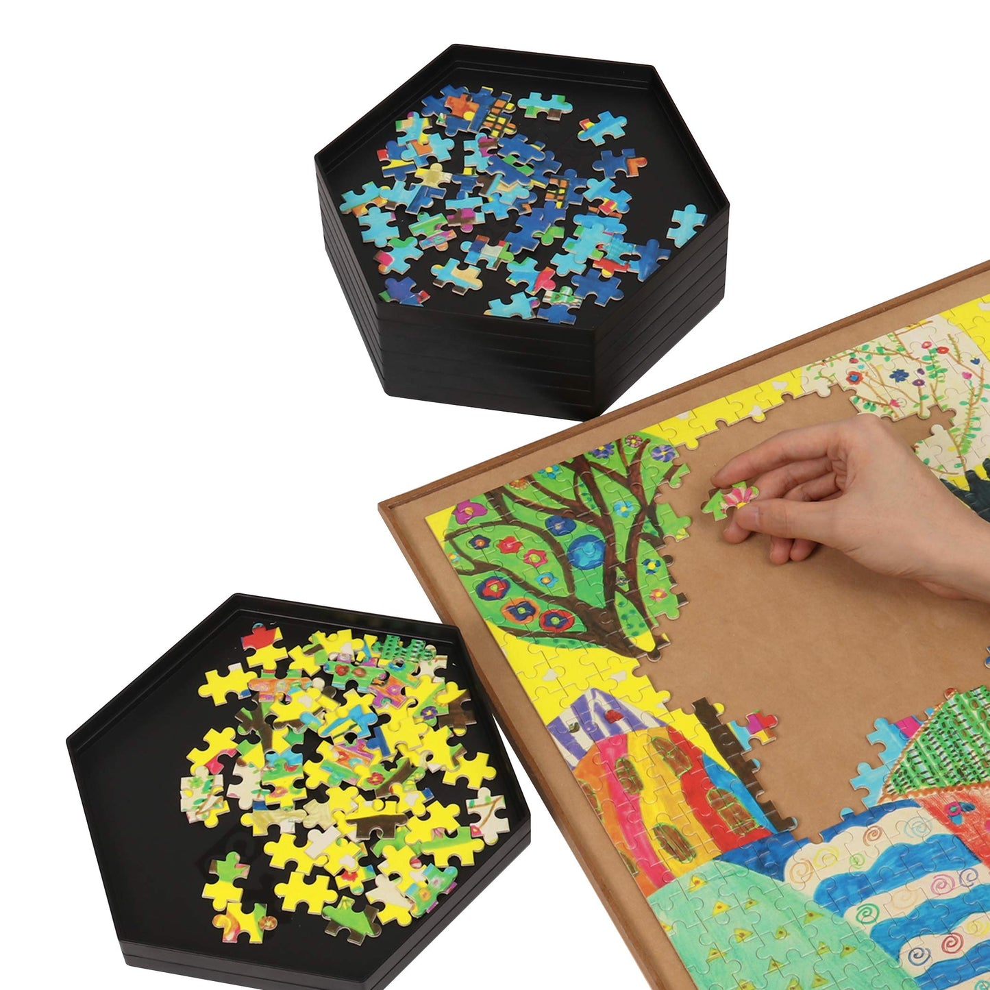 Becko US Stackable Puzzle Sorting Trays (Black) – 8 Trays with Lid, 1500-Piece Capacity