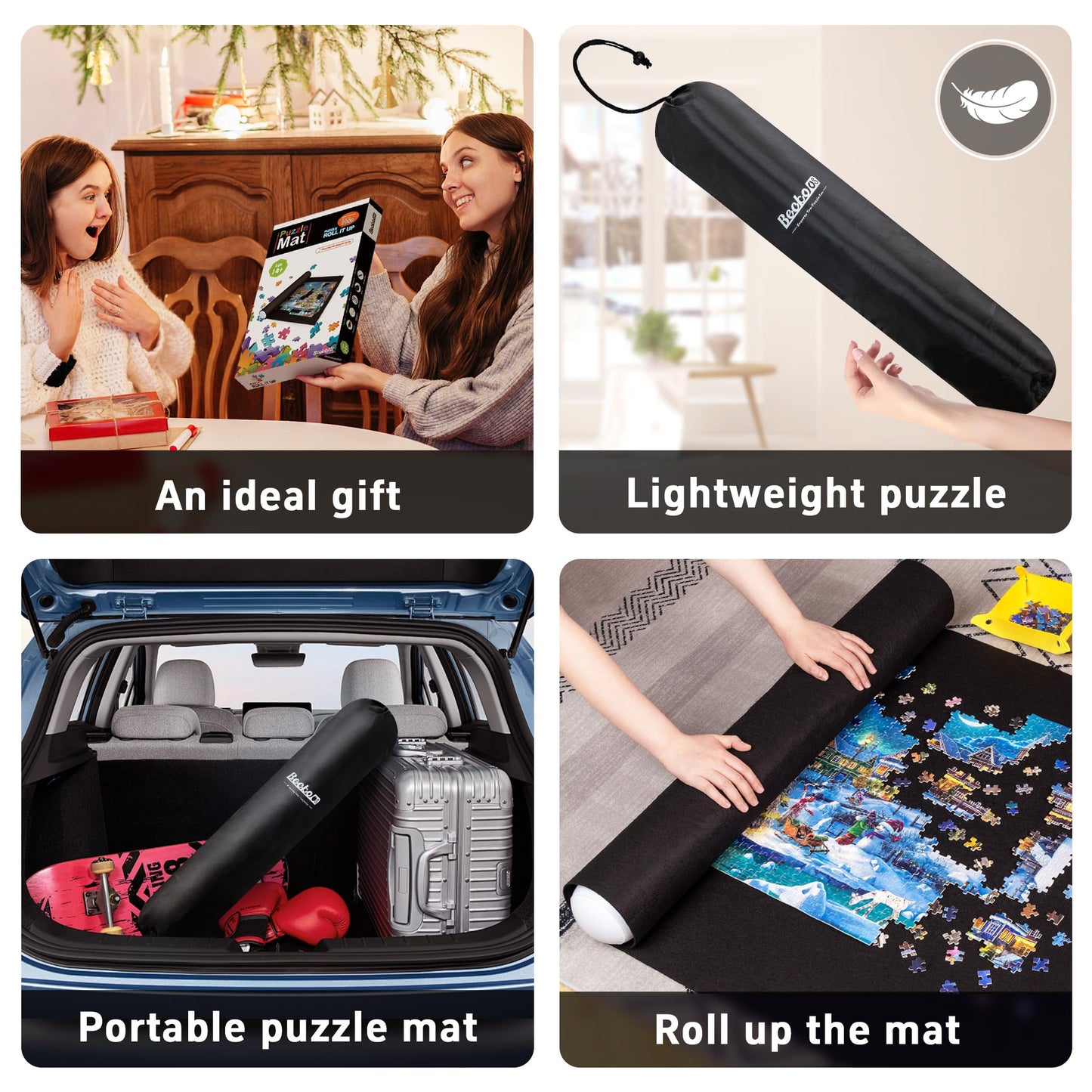 Becko US 2000-Piece Puzzle Mat Roll-Up with 6 Sorting Trays