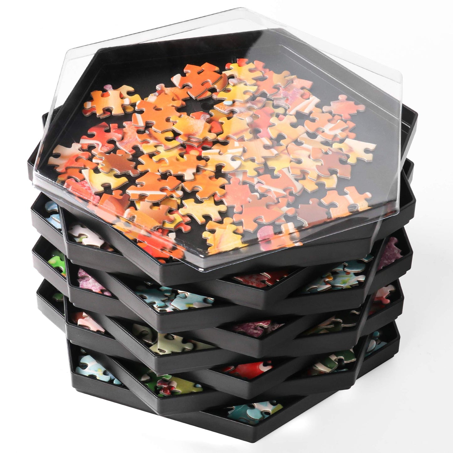 Becko US Stackable Puzzle Sorting Trays (Black) – 8 Trays with Lid, 1500-Piece Capacity