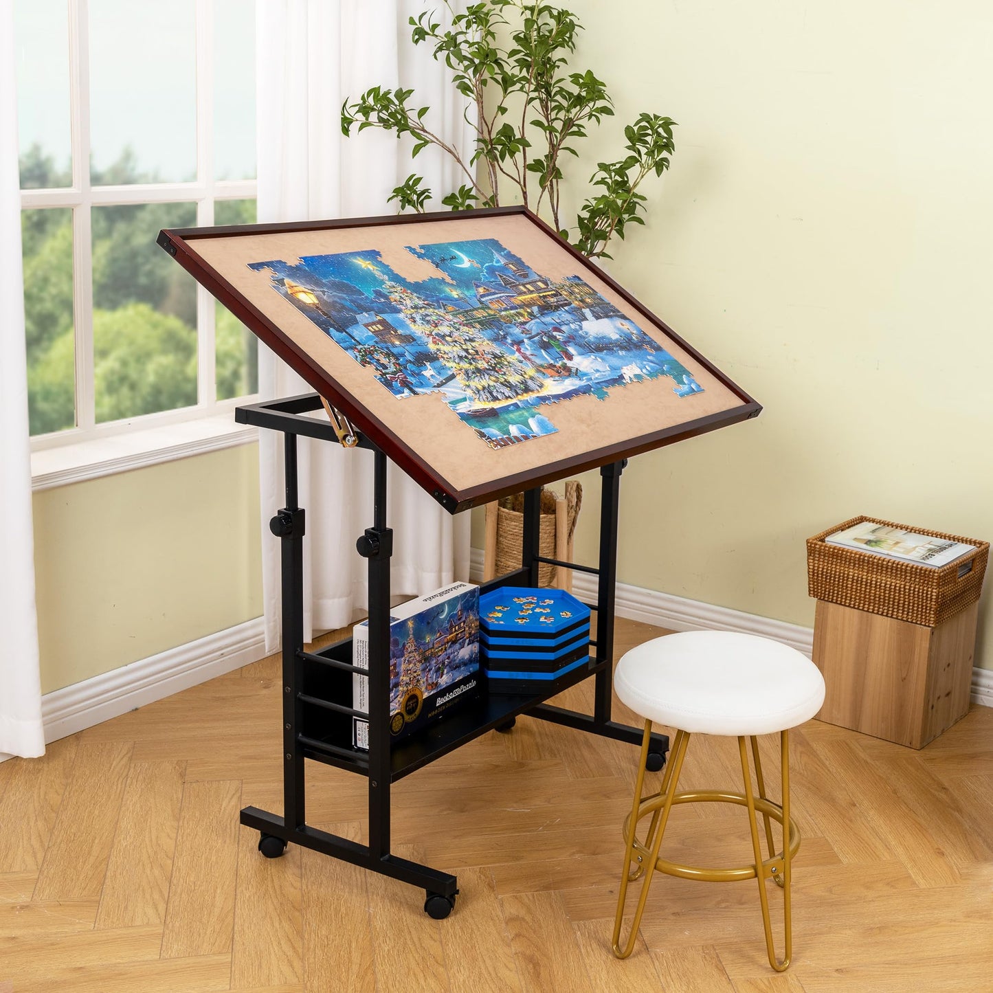 Becko US 1500-Piece Tilting Puzzle Table with Cover Mat — 5 Tilt Angles, Height Adjustable, Portable