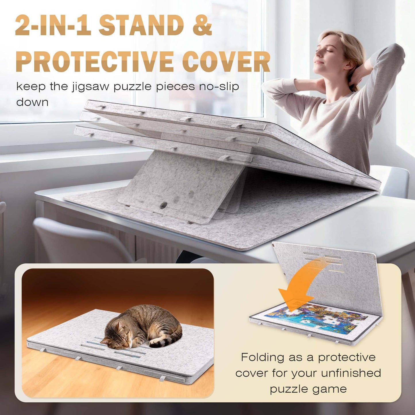 Becko US Tilting Puzzle Board with 2-in-1 Stand & Cover, Lightweight Felt Storage, 8 Drawers for 1500-Piece Puzzles