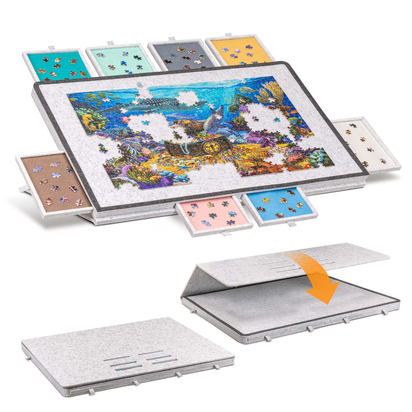 Becko US Tilting Puzzle Board with 2-in-1 Stand & Cover, Lightweight Felt Storage, 8 Drawers for 1500-Piece Puzzles