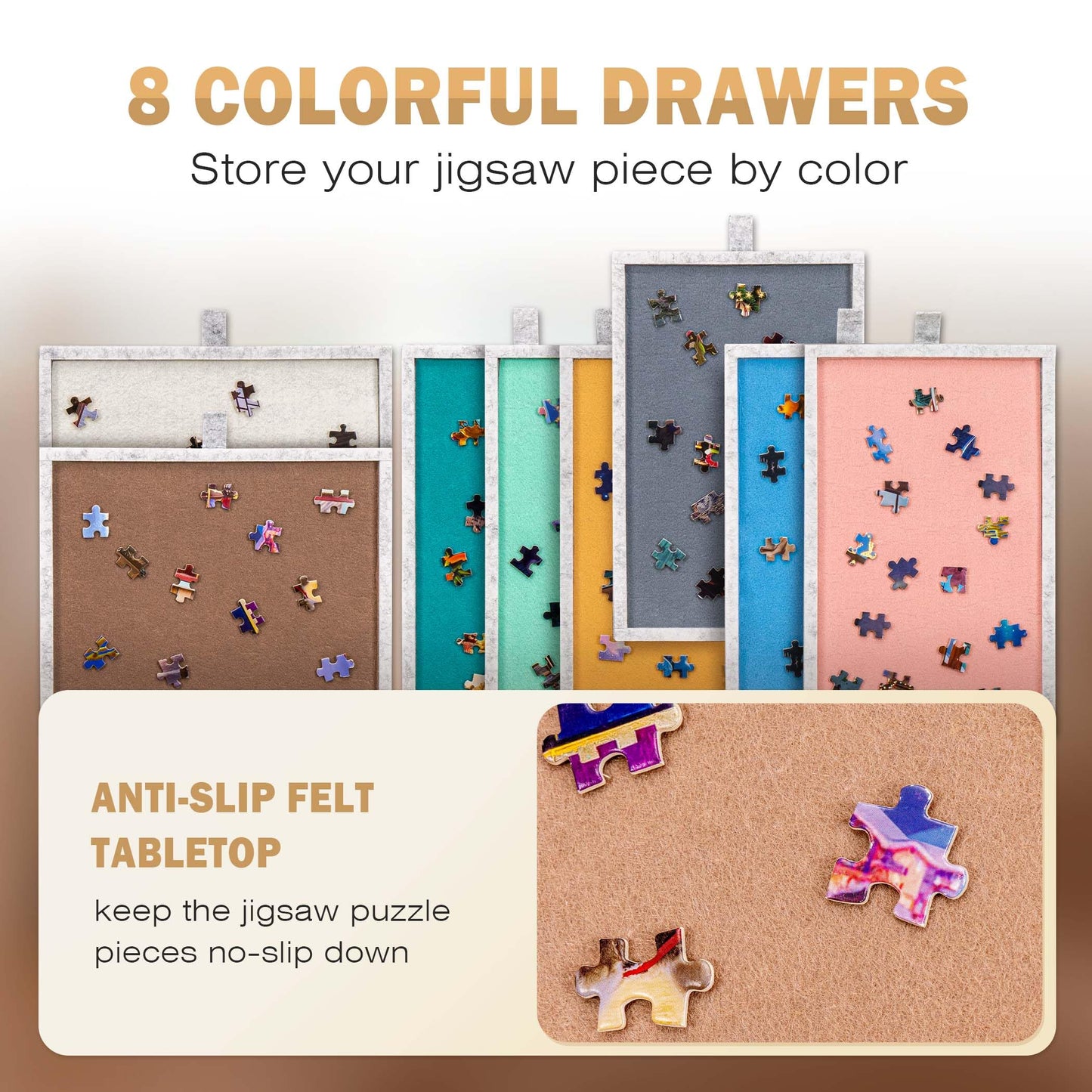 Becko US Tilting Puzzle Board with 2-in-1 Stand & Cover, Lightweight Felt Storage, 8 Drawers for 1500-Piece Puzzles