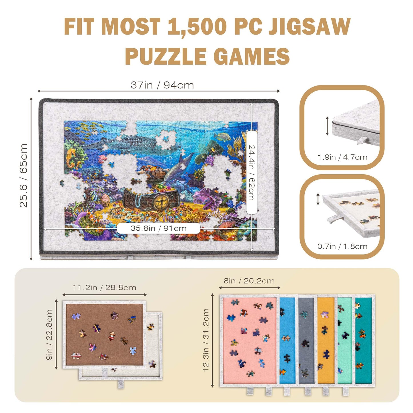 Becko US Tilting Puzzle Board with 2-in-1 Stand & Cover, Lightweight Felt Storage, 8 Drawers for 1500-Piece Puzzles