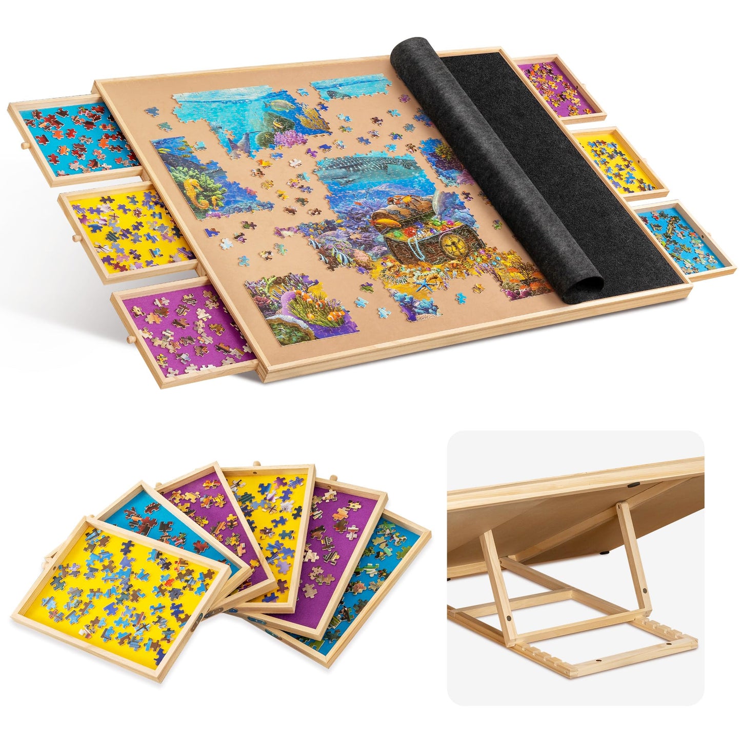 Becko US 2000-Piece Tilting Jigsaw Puzzle Board with 6 Drawers, Cover, and 5-Angle Stand