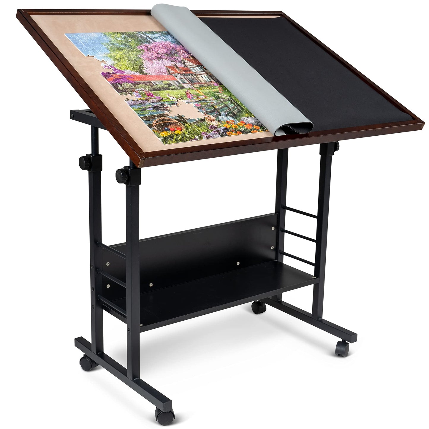 Becko US 1500-Piece Tilting Puzzle Table with Cover Mat — 5 Tilt Angles, Height Adjustable, Portable