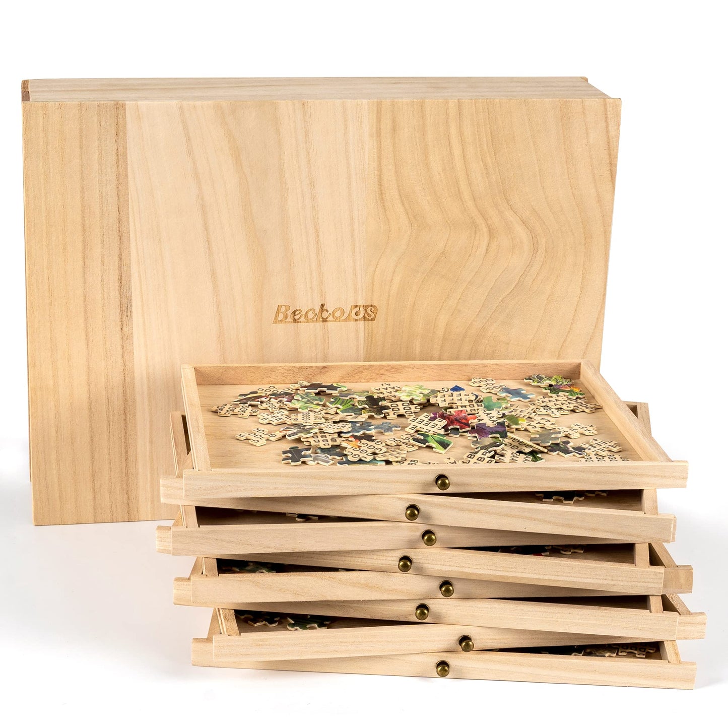 Becko US Wooden Puzzle Sorting Trays with Sliding Drawers – 8 Jigsaw Sorters for 1500-Piece Puzzles