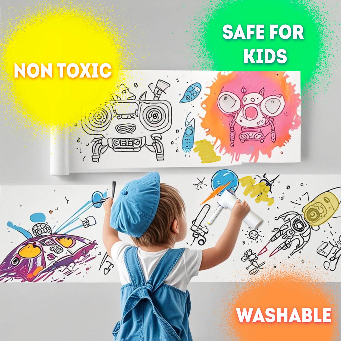 BECUSSITTA Airbrush Marker Sprayer Set for Kids – 24 Washable Markers & 20 Stencils (Cordless)