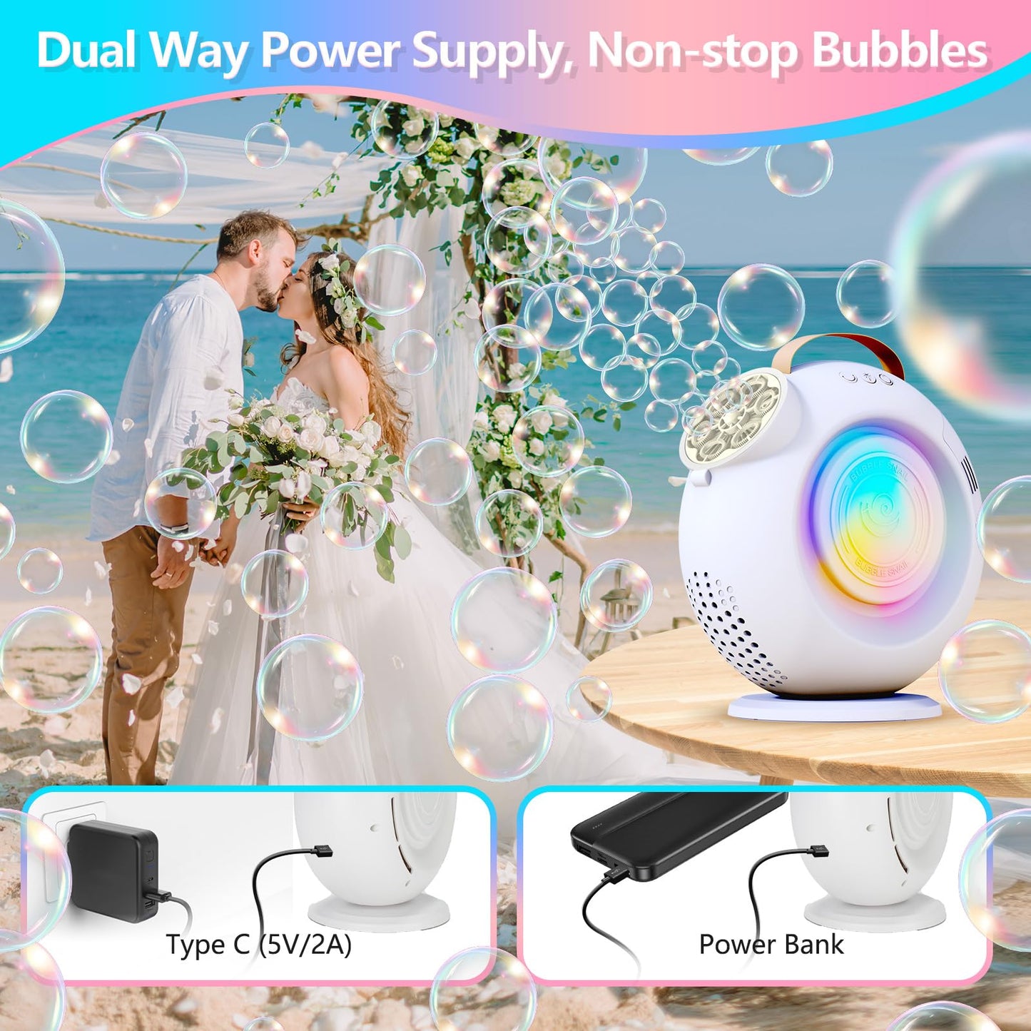 BEDAIL Bubble Machine – Automatic Bubbles Blower, 15000+ Bubbles/Min, LED Lights