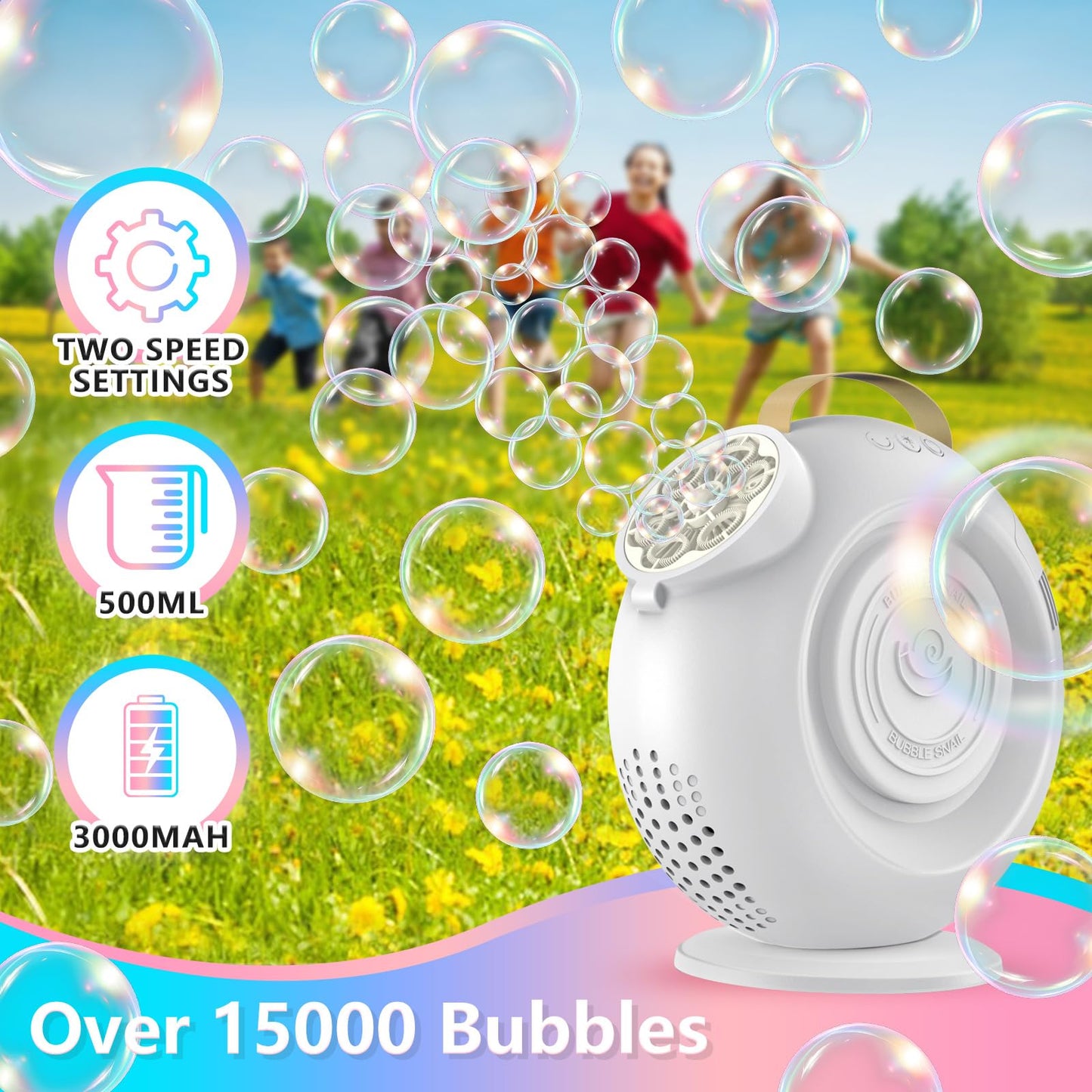 BEDAIL Bubble Machine – Automatic Bubbles Blower, 15000+ Bubbles/Min, LED Lights