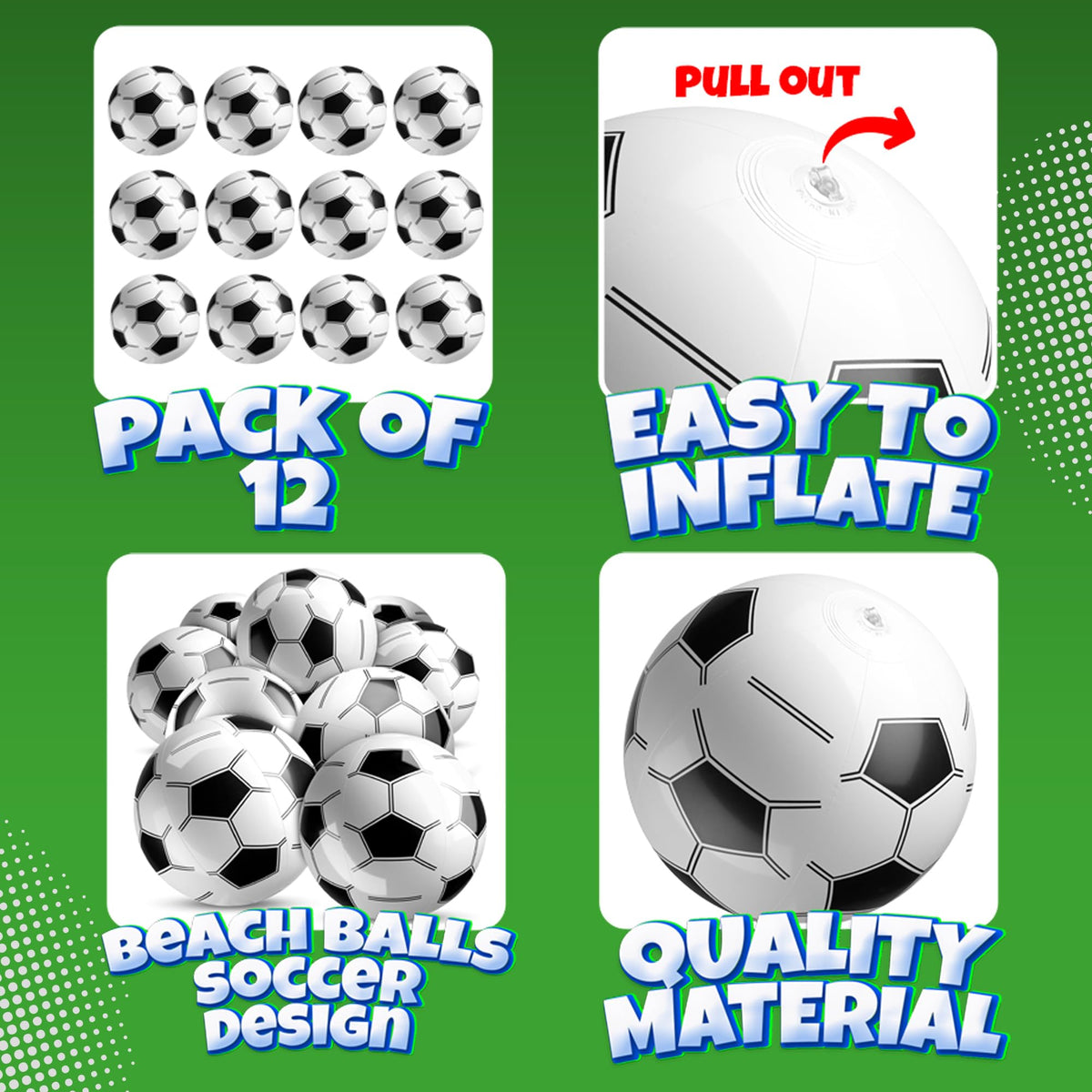 Bedwina Inflatable Soccer Balls (Pack of 12) – 16-Inch Beach Balls for Pool & Beach Parties