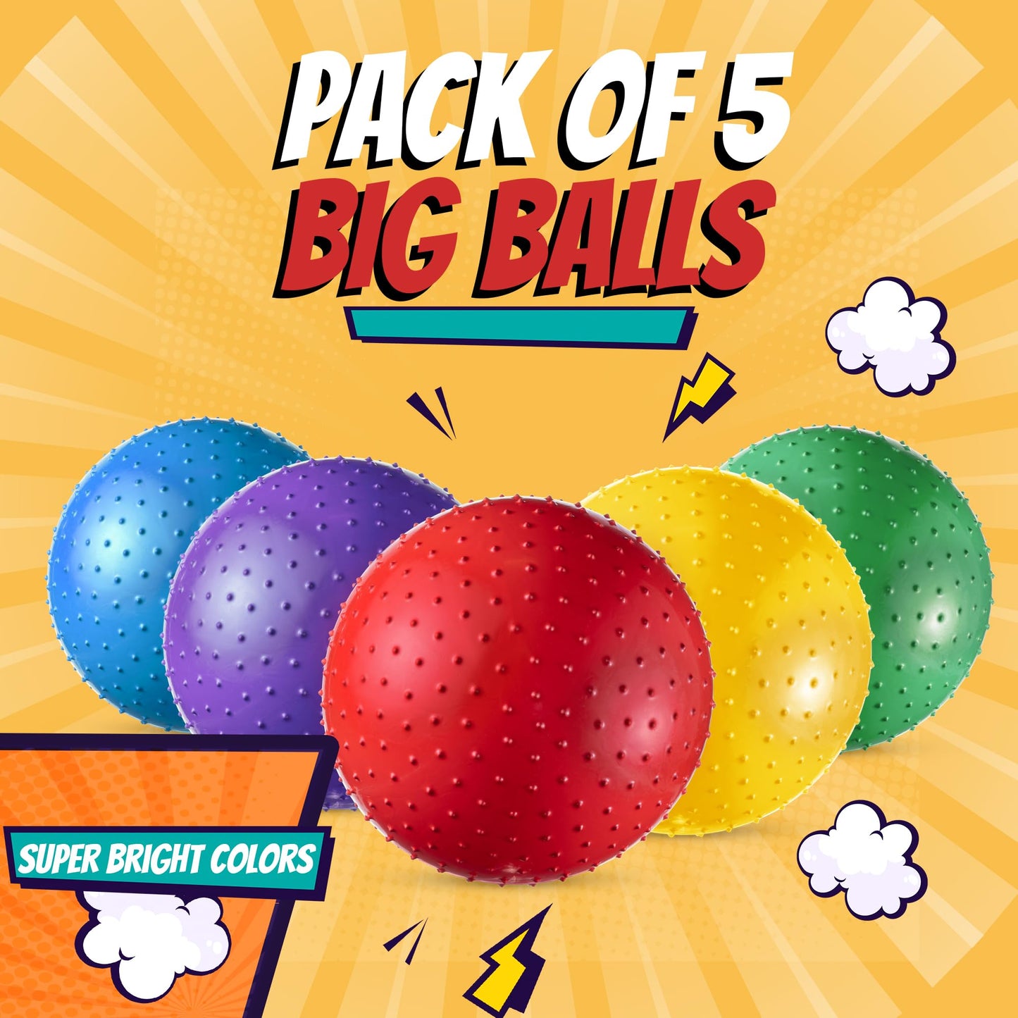Bedwina 18-Inch Big Balls for Toddlers and Kids — Pack of 5 with Pump