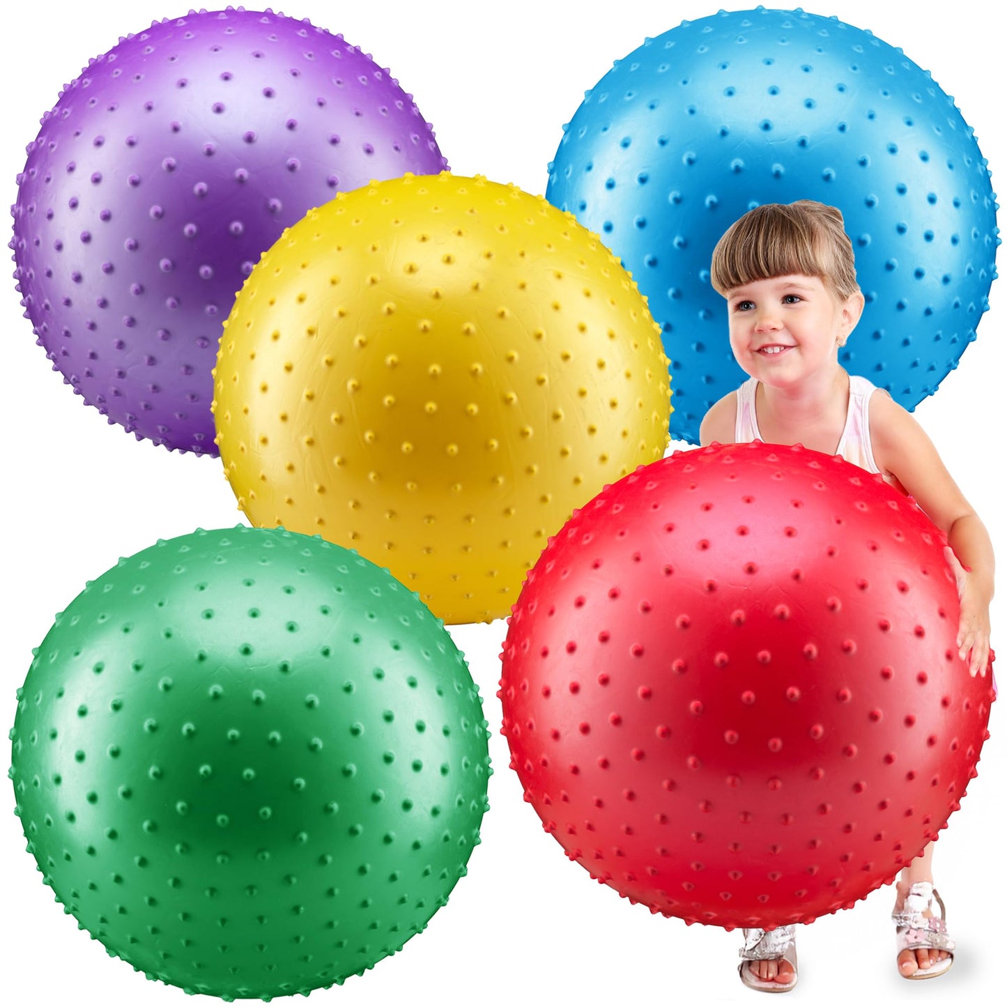 Bedwina 18-Inch Big Balls for Toddlers and Kids — Pack of 5 with Pump