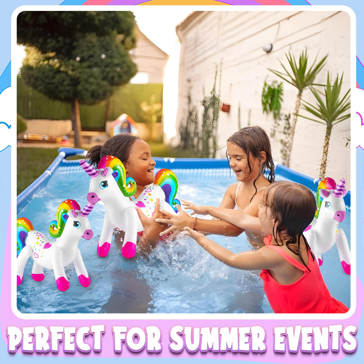Bedwina Inflatable Unicorns (4 Pack) - 24in Rainbow Party Decor