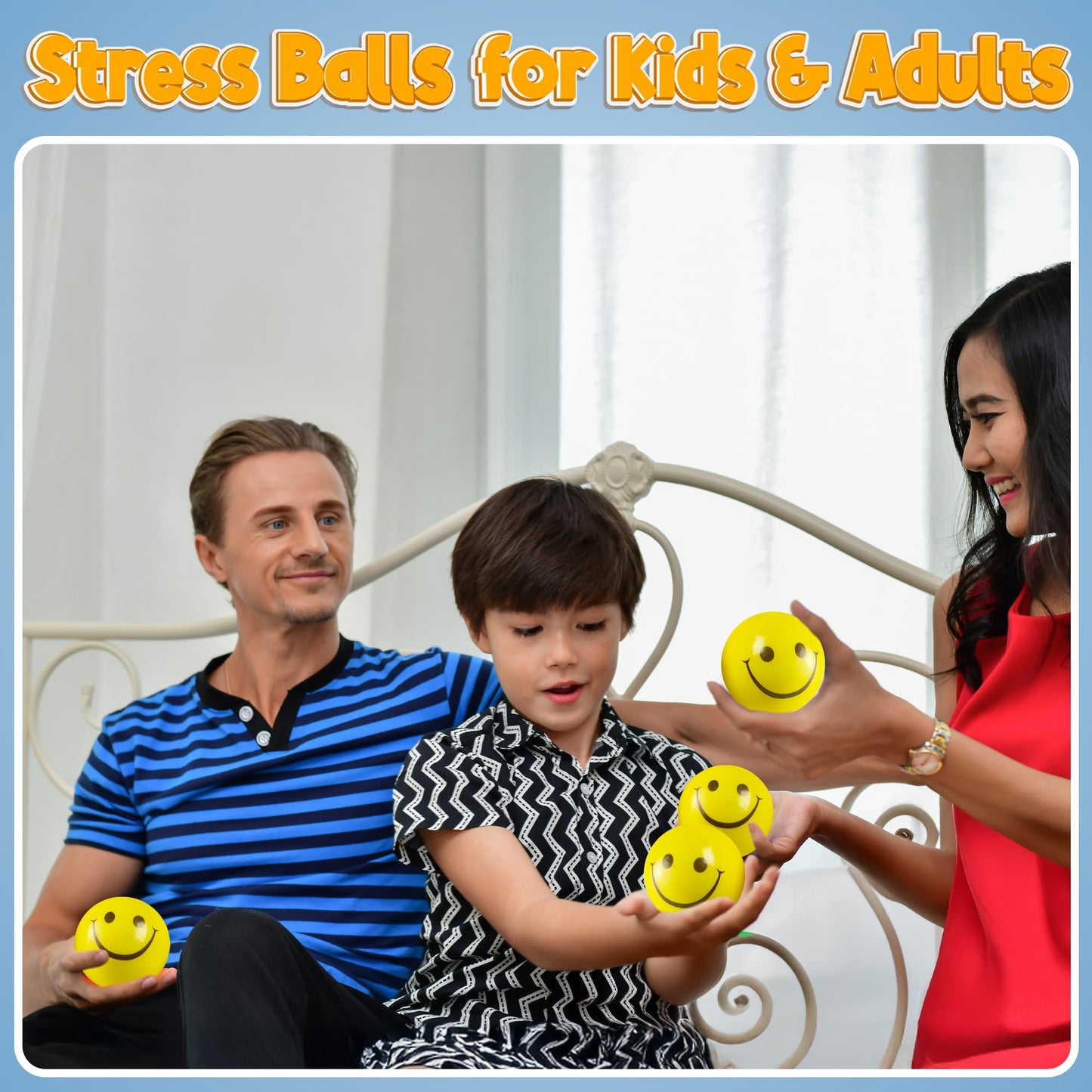 Bedwina Smile Face Stress Balls – 24 Pack, 2-Inch Fidget Toys for Kids & Adults