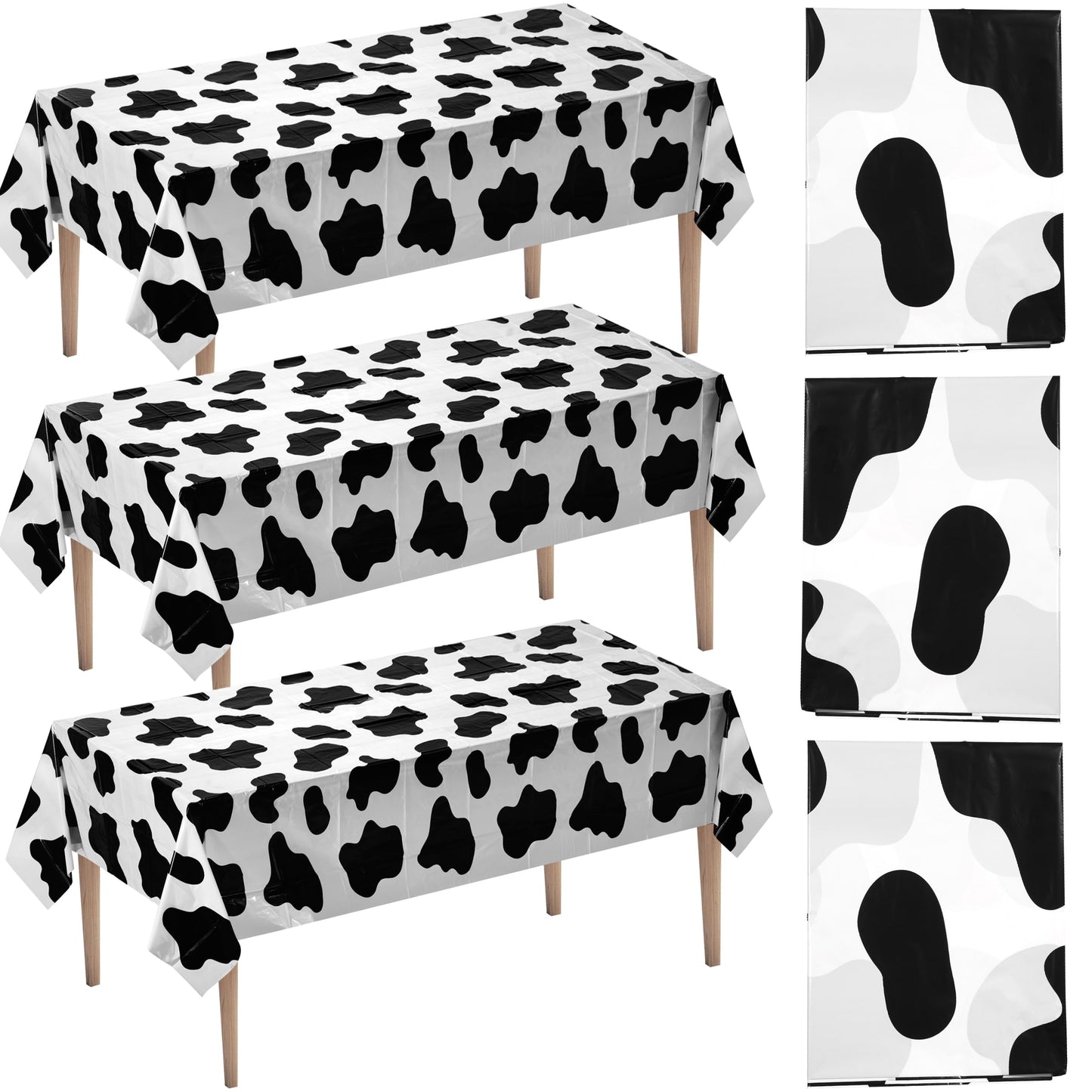 Bedwina Cow Print Tablecloths (Pack of 3) 54 x 72 in – Black and White Party Covers