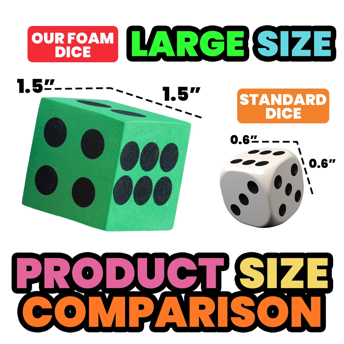 Bedwina Foam Dice Set — 36-Pack, 1.5-Inch Large Colorful Dice for Classrooms, Math Games & Party Prizes
