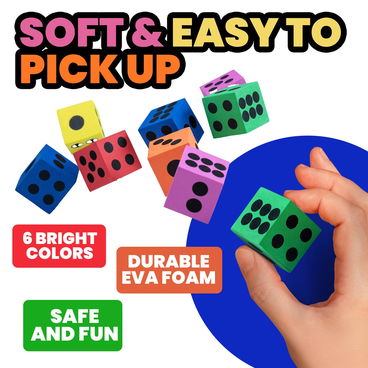 Bedwina Foam Dice Set — 36-Pack, 1.5-Inch Large Colorful Dice for Classrooms, Math Games & Party Prizes