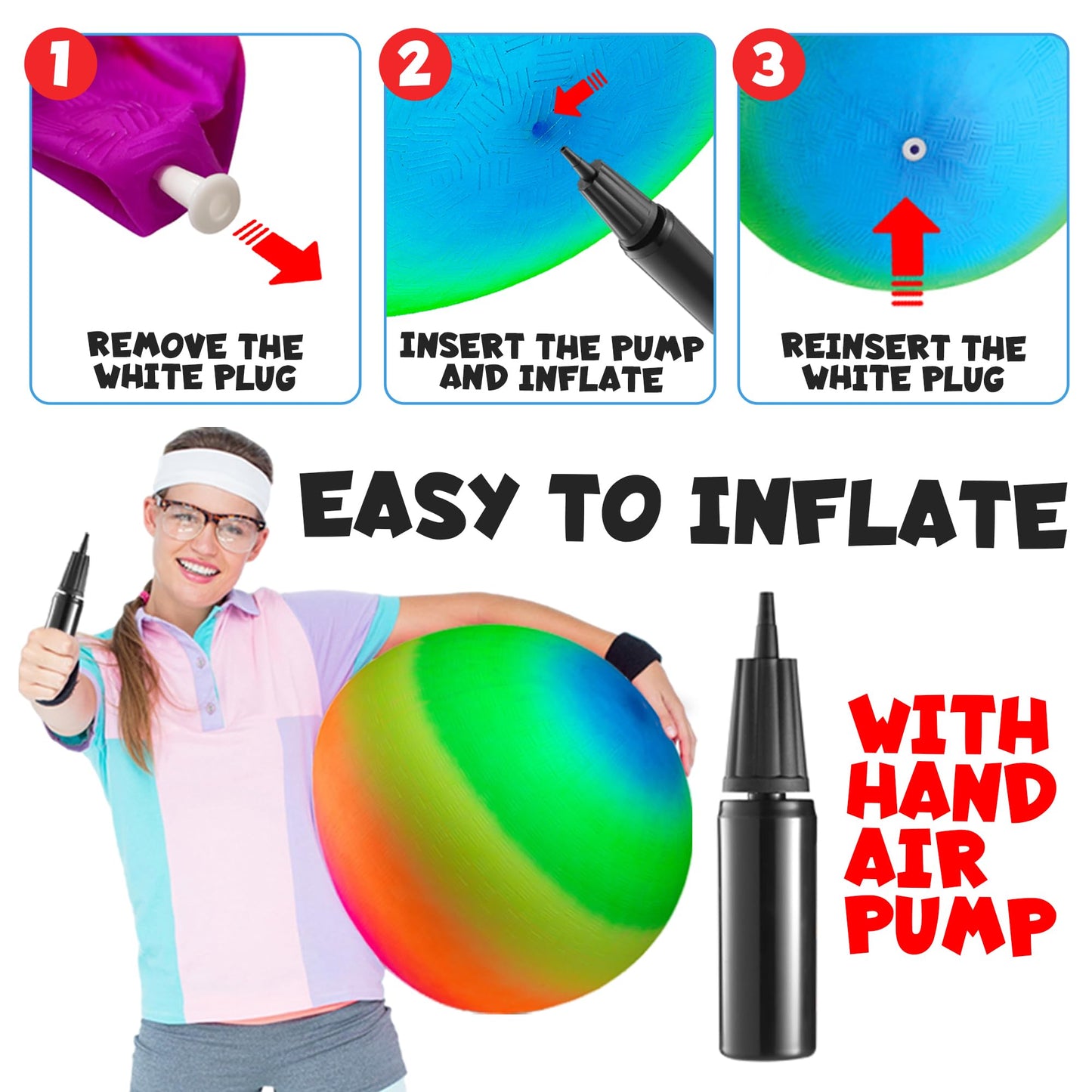 Bedwina 18-Inch Rainbow Playground Balls (2-Pack) - Giant Outdoor Kickball for Park, Backyard, and Indoor Fun
